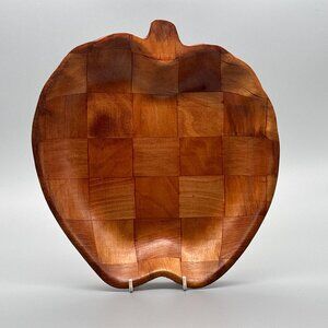 Vintage Philippine Mahogany Apple Bowl — Hand-Carved Laminated Wooden Dish
